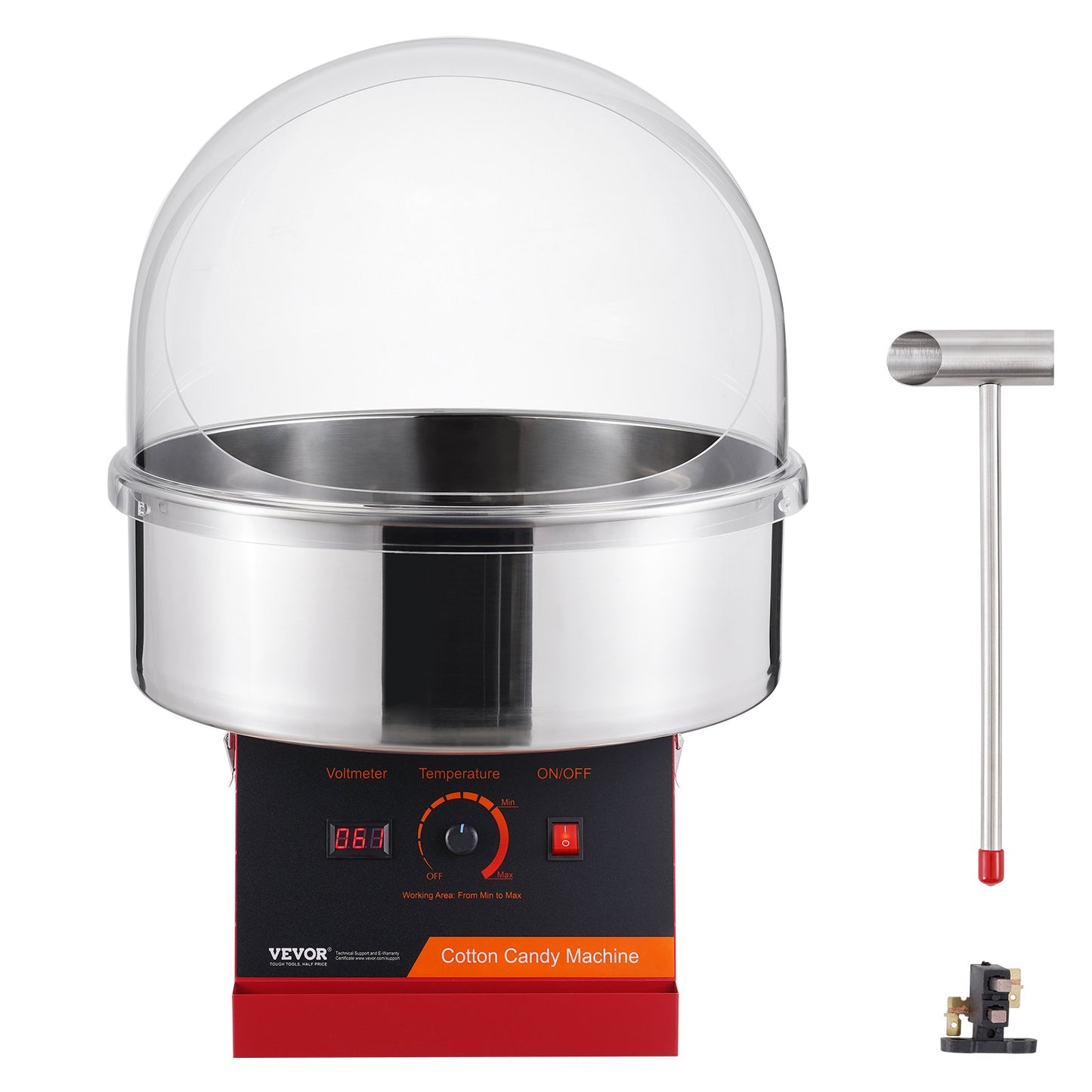 Elektrische Zuckerwattemaschine, 1000 W Zuckerwattemaschine, kommerzielle Zuckerwattemaschine mit Deckel, Edelstahlschüssel und Zuckerschaufel, perfekt für den Kindergeburtstag zu Hause, Familienfeier (rot)