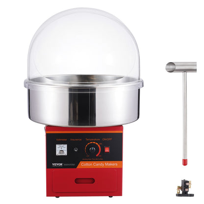 Electric Cotton Candy Maker, 1000W Candy Machine, Commercial Cotton Candy Maker with Lid, Stainless Steel Bowl, Sugar Scoop, Box, Perfect for Home Children's Birthday, Family Party, Red