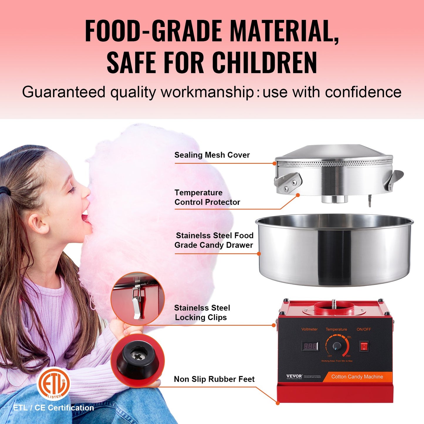 Electric Cotton Candy Machine, 1000W Candy Floss Maker, Commercial Cotton Candy Machine with Stainless Steel Bowl and Sugar Scoop, Perfect for Home Children's Birthday, Family Party (Red)