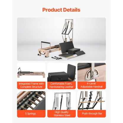 Pilates Reformer Wooden Pilates Machine Home Gym Exercise Equipment | EU