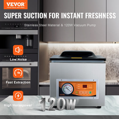 Chamber Vacuum Sealer, 260 W tätningseffekt, vakuumförpackningsmaskin för våtfoder, kött, marinader och mer, kompakt storlek med 10,2" tätningslängd, applicerad i hemköket och kommersiellt bruk