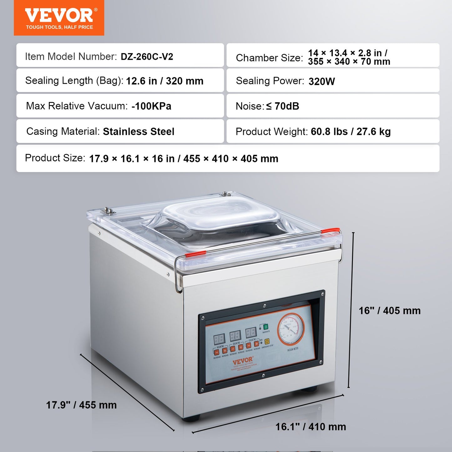 Chamber Vacuum Sealer, 320 W tätningseffekt, vakuumförpackningsmaskin för våtfoder, kött, marinader och mer, kompakt storlek med 12,6" tätningslängd, applicerad i hemköket och kommersiellt bruk