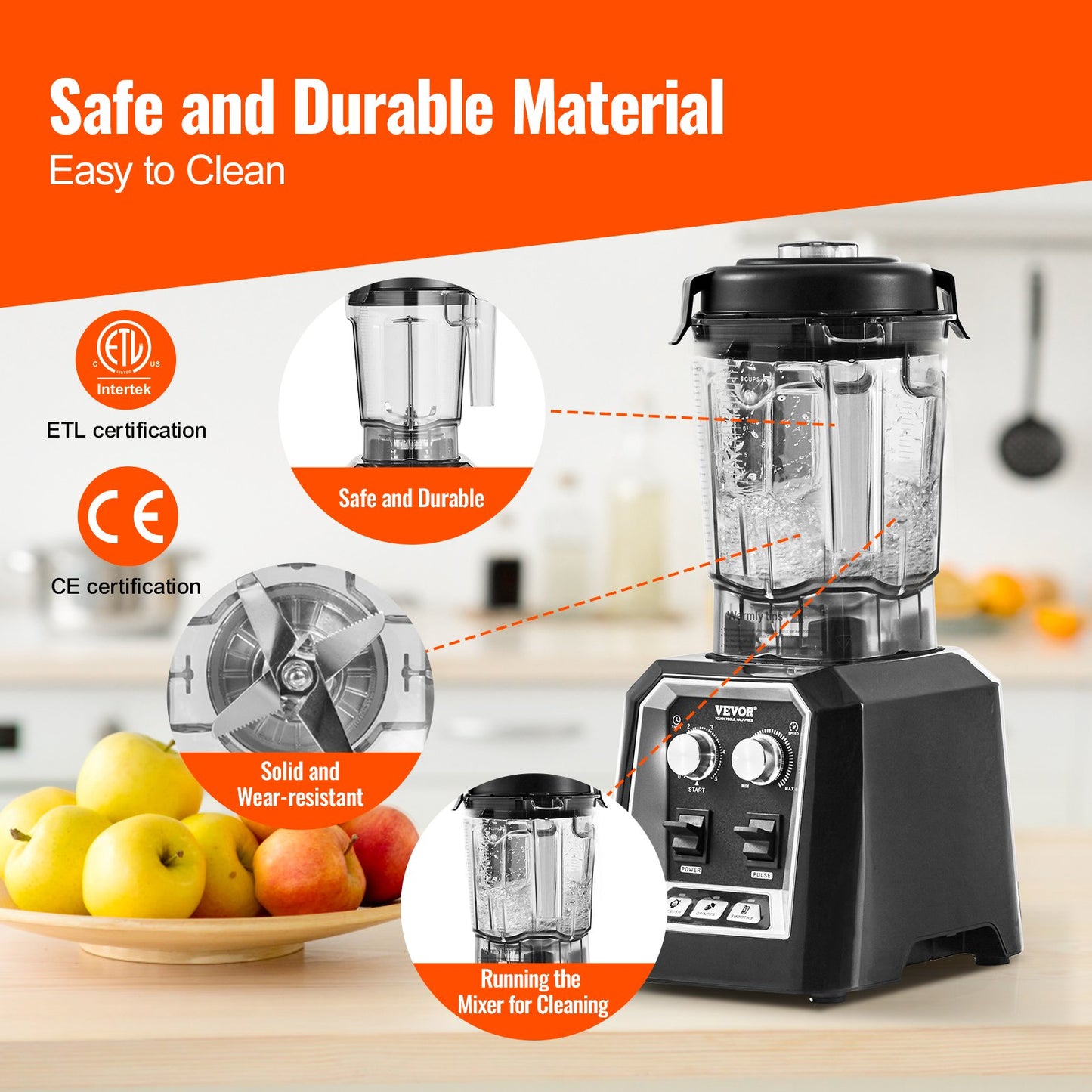 Professional Blender Commercial Bänkskiva Blenders 68 oz Smoothies Shakes