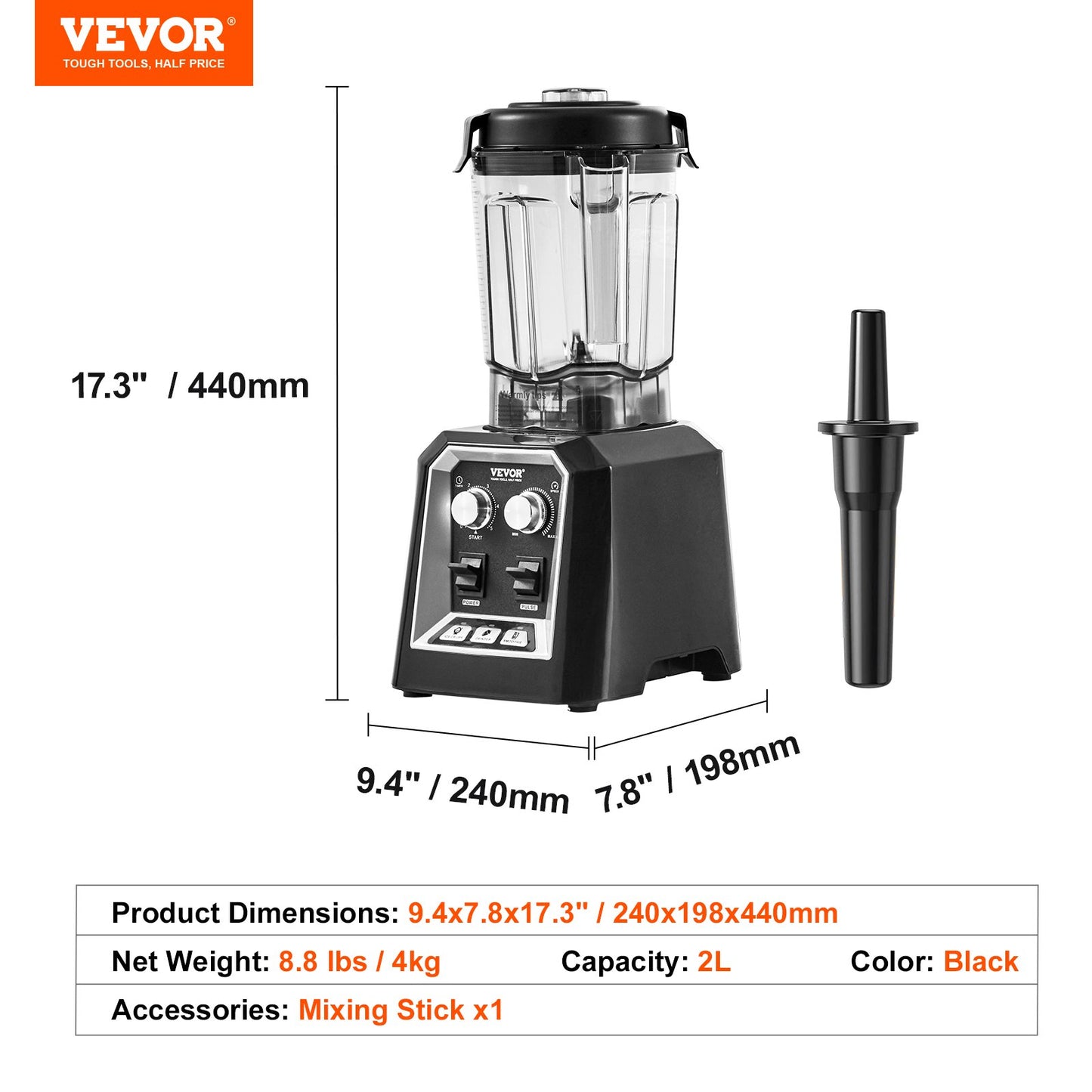 Professional Blender Commercial Bänkskiva Blenders 68 oz Smoothies Shakes