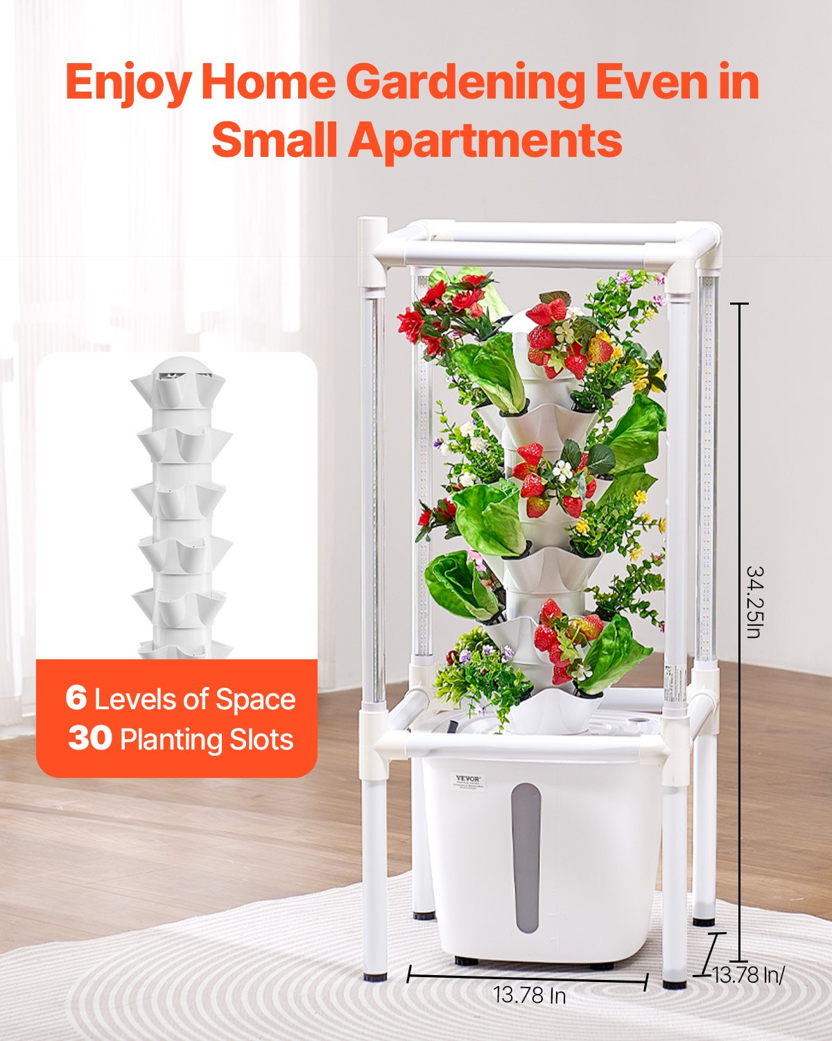 Hydroponic odlingssystem med Grow Light 30 Pods Hydroponic Tower Garden
