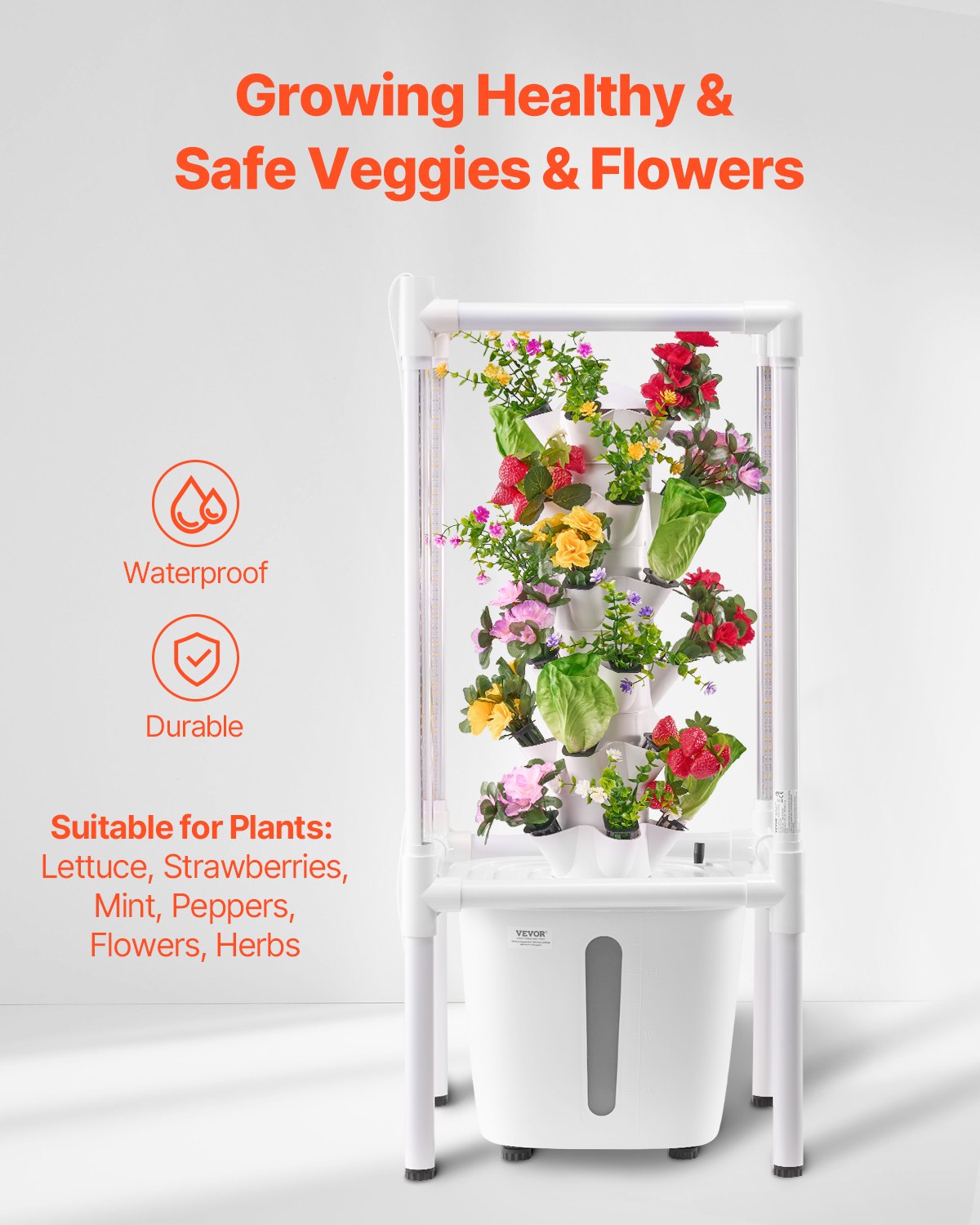 Hydroponic odlingssystem med Grow Light 30 Pods Hydroponic Tower Garden