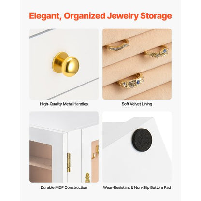 Jewelry Box 360° Rotating Jewelry Storage with 5 Spacious Drawers White