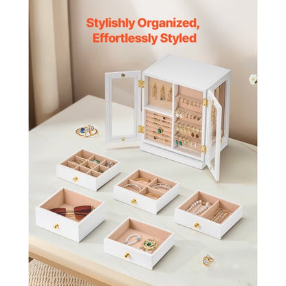 Jewelry Box 360° Rotating Jewelry Storage with 5 Spacious Drawers White