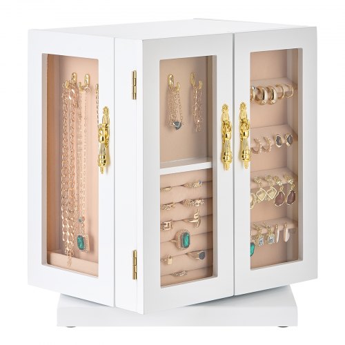 Jewelry Box 360° Rotating Jewelry Storage with 5 Spacious Drawers White