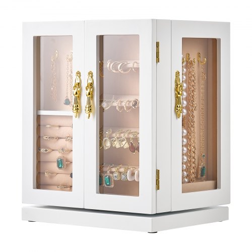 Jewelry Box 360° Rotating Jewelry Storage with 5 Spacious Drawers White