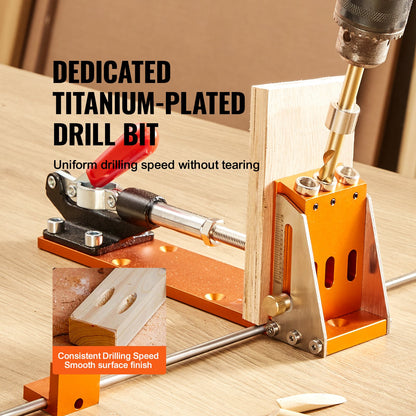 Pocket Hole Jig Kit, 34 st Pocket Hole Jig System med 11" C-klämma, fixtur, stegborrar, skiftnycklar, borrstoppringar, fyrkantiga drivbits, verktygslåda, för DIY snickeriprojekt, justerbar
