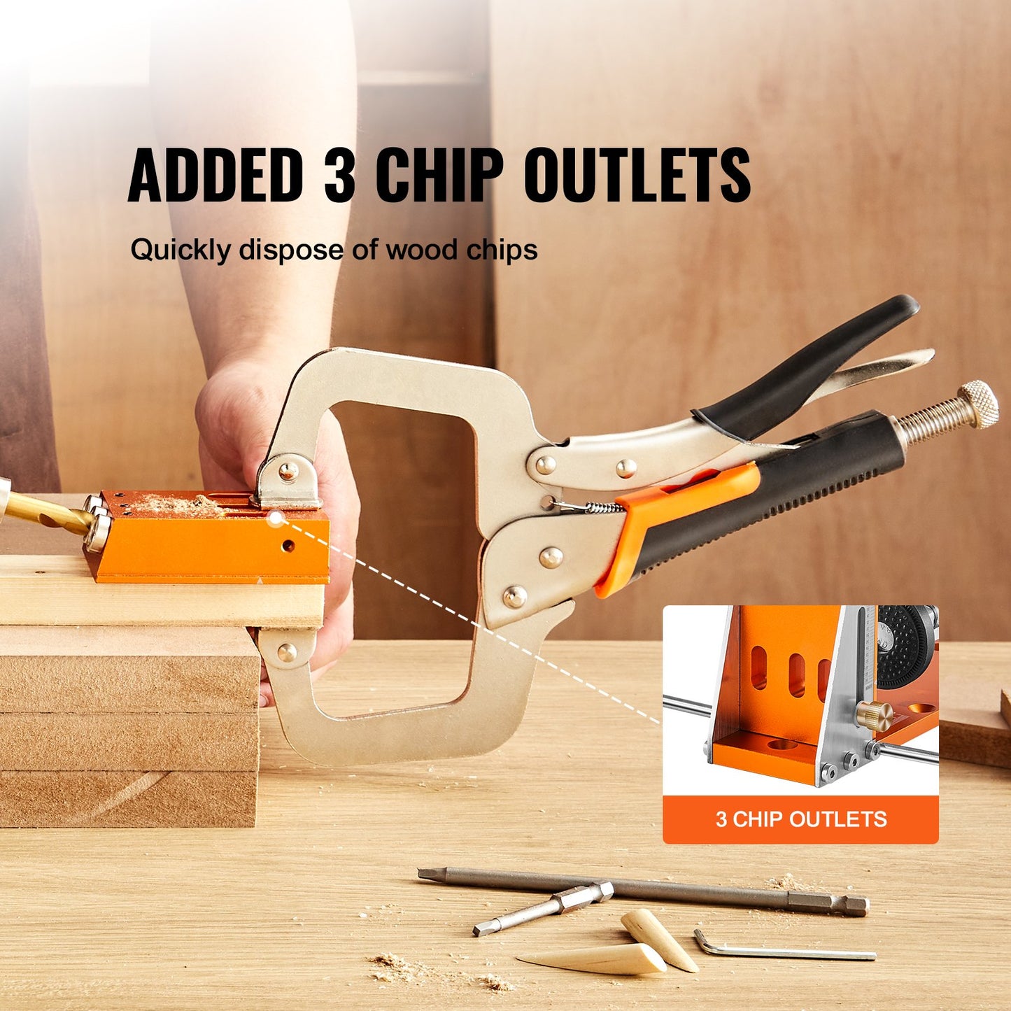 Pocket Hole Jig Kit, 34 st Pocket Hole Jig System med 11" C-klämma, fixtur, stegborrar, skiftnycklar, borrstoppringar, fyrkantiga drivbits, verktygslåda, för DIY snickeriprojekt, justerbar