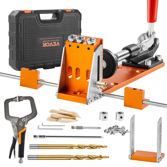 Pocket Hole Jig Kit, 34 st Pocket Hole Jig System med 11" C-klämma, fixtur, stegborrar, skiftnycklar, borrstoppringar, fyrkantiga drivbits, verktygslåda, för DIY snickeriprojekt, justerbar