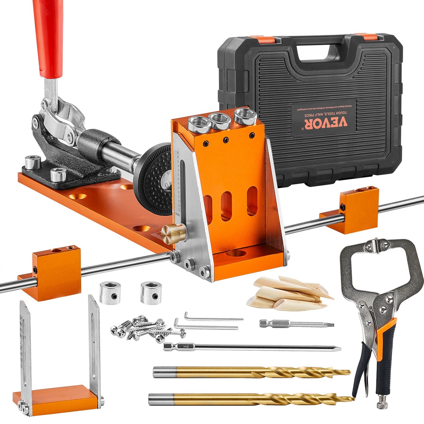 Pocket Hole Jig Kit, 34 st Pocket Hole Jig System med 11" C-klämma, fixtur, stegborrar, skiftnycklar, borrstoppringar, fyrkantiga drivbits, verktygslåda, för DIY snickeriprojekt, justerbar