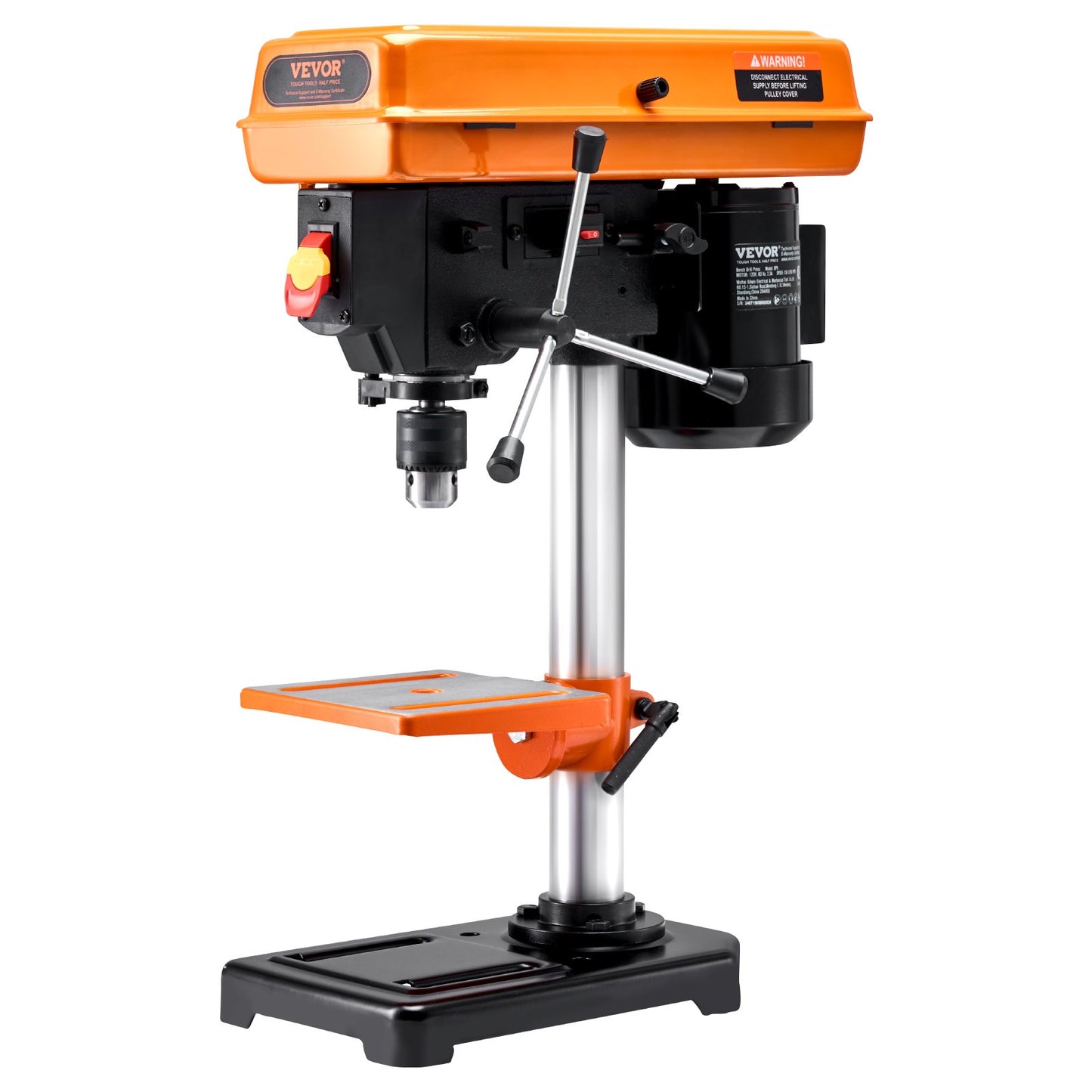 Bench Drill Press 203.2 mm 8-inch, 2.3A Induction Motor, 500W Maximum Power, Bench Drill Machine with 550/950/1450/1950/2500 RPM Variable 5-Speed Control, 0-45° Tilting Worktable