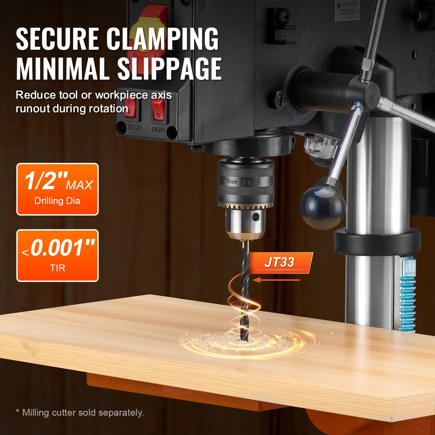 Bänkborrmaskin 254mm 10-tums, 6,2A induktionsmotor, 550W maximal effekt, Bänkborrmaskin med 510/780/1300/1820/2430 RPM Variabel 5-hastighetskontroll, 0-45° tiltbart arbetsbord