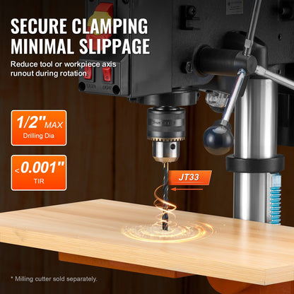 Bänkborrmaskin 254mm 10-tums, 6,2A induktionsmotor, 550W maximal effekt, Bänkborrmaskin med 510/780/1300/1820/2430 RPM Variabel 5-hastighetskontroll, 0-45° tiltbart arbetsbord