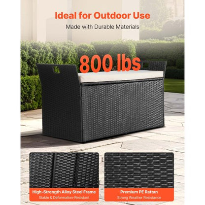 Outdoor Storage Bench PE Rattan 90 Gallon Deck Box Waterproof Outdoor Chair