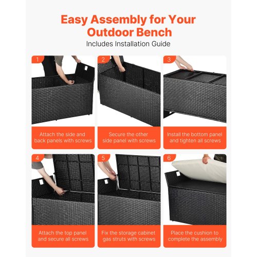 Outdoor Storage Bench PE Rattan 90 Gallon Deck Box Waterproof Outdoor Chair