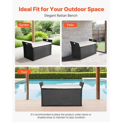 Outdoor Storage Bench PE Rattan 90 Gallon Deck Box Waterproof Outdoor Chair
