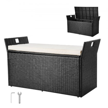 Outdoor Storage Bench PE Rattan 90 Gallon Deck Box Waterproof Outdoor Chair