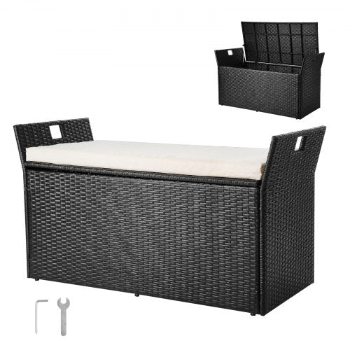 Outdoor-Speicher-Bank PE Rattan 90 Gallonen Deck Box wasserdichter Outdoor-Stuhl