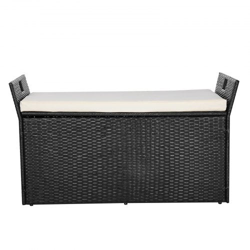 Outdoor Storage Bench PE Rattan 90 Gallon Deck Box Waterproof Outdoor Chair