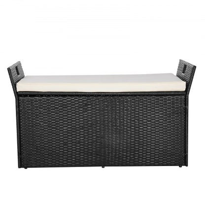 Outdoor Storage Bench PE Rattan 90 Gallon Deck Box Waterproof Outdoor Chair