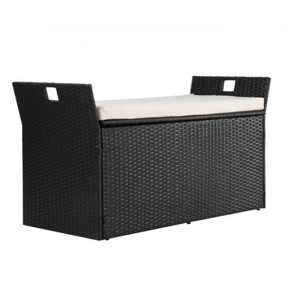 Outdoor Storage Bench PE Rattan 90 Gallon Deck Box Waterproof Outdoor Chair