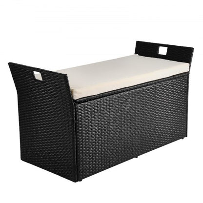 Outdoor Storage Bench PE Rattan 90 Gallon Deck Box Waterproof Outdoor Chair