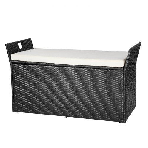 Outdoor Storage Bench PE Rattan 90 Gallon Deck Box Waterproof Outdoor Chair
