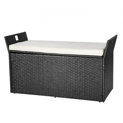 Outdoor Storage Bench PE Rattan 90 Gallon Deck Box Waterproof Outdoor Chair