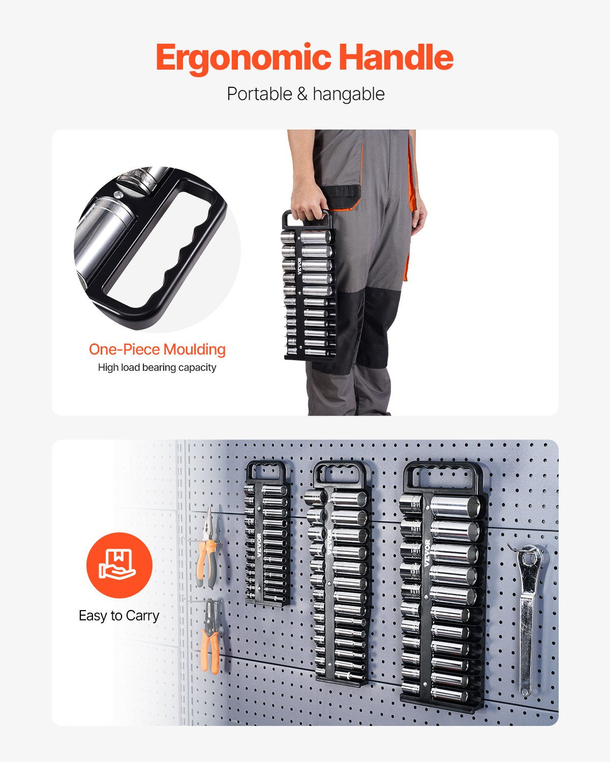 Portable Socket Organizer Set 3PCS 76-Clip Magnetic Socket Tray Metric/SAE