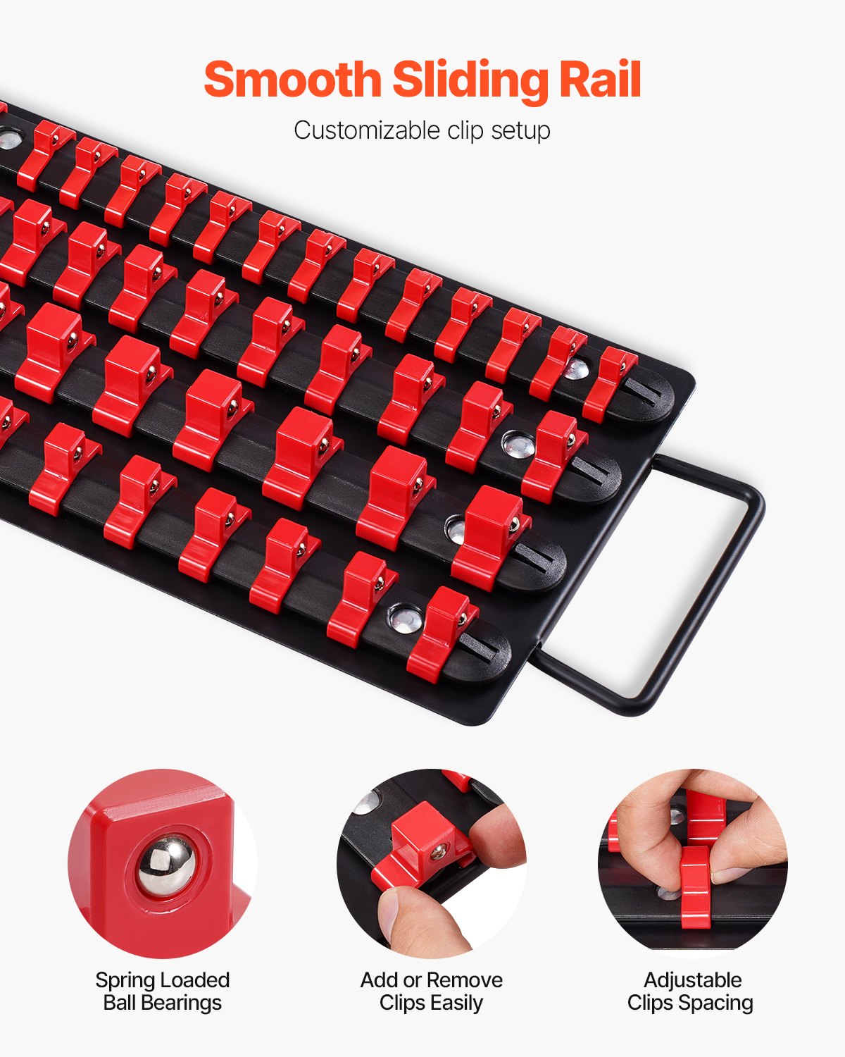 Portable Socket Organizer Set 2PCS 160 Clips Steel Socket Tray Metric/SAE