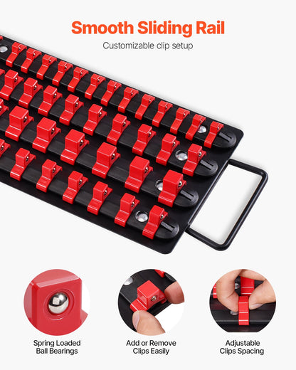 Portable Socket Organizer Set 2PCS 160 Clips Steel Socket Tray Metric/SAE