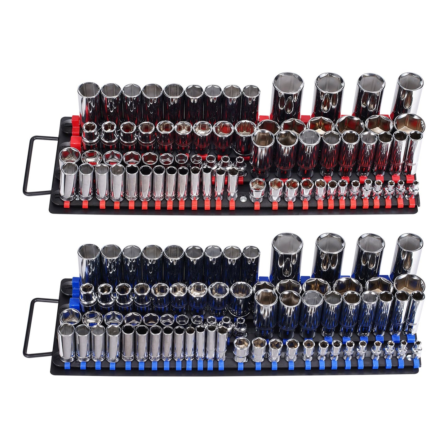 Portable Socket Organizer Set 2PCS 160 Clips Steel Socket Tray Metric/SAE