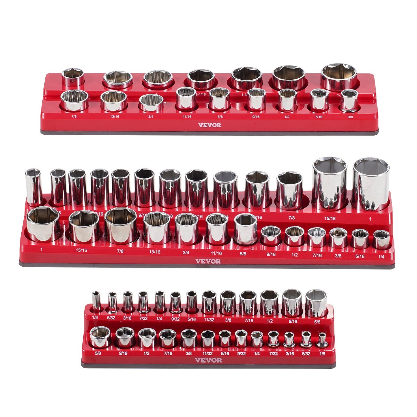 Magnetic Socket Organizer Set 3PCS Magnetic Socket Washers Red for SAE