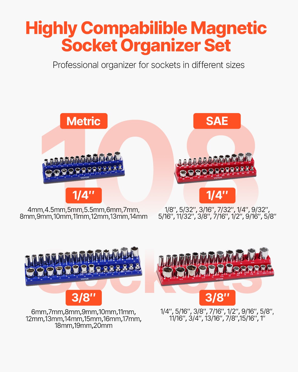 Magnetic Socket Organizer Set 4PCS Socket Washers Blue &amp; Red for Metric SAE