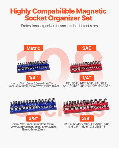 Magnetic Socket Organizer Set 4PCS Socket Washers Blue &amp; Red for Metric SAE