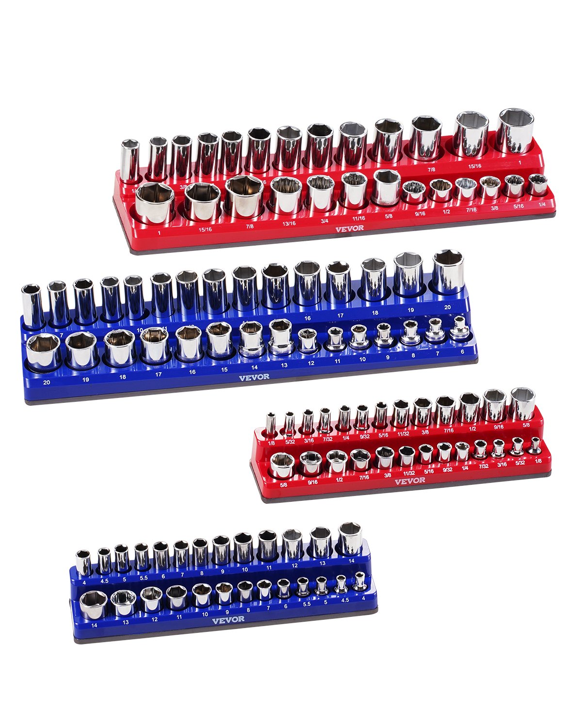 Magnetic Socket Organizer Set 4PCS Socket Washers Blue &amp; Red for Metric SAE