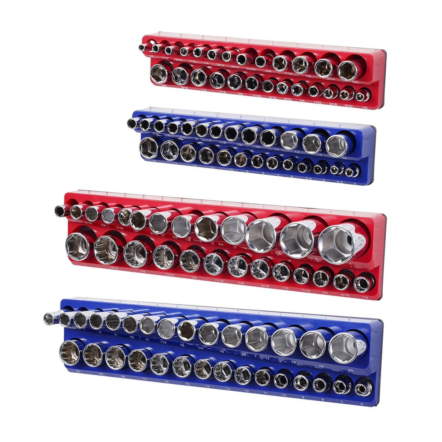 Magnetic Socket Organizer Set 4PCS Socket Washers Blue &amp; Red for Metric SAE