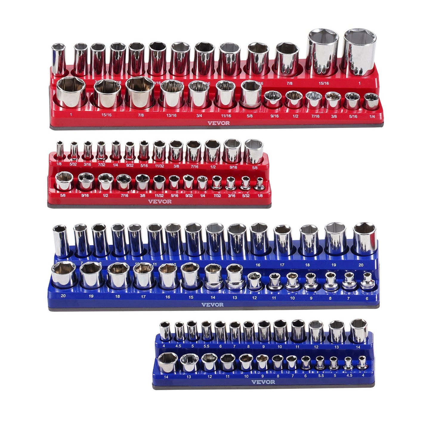 Magnetic Socket Organizer Set 4PCS Socket Washers Blue &amp; Red for Metric SAE
