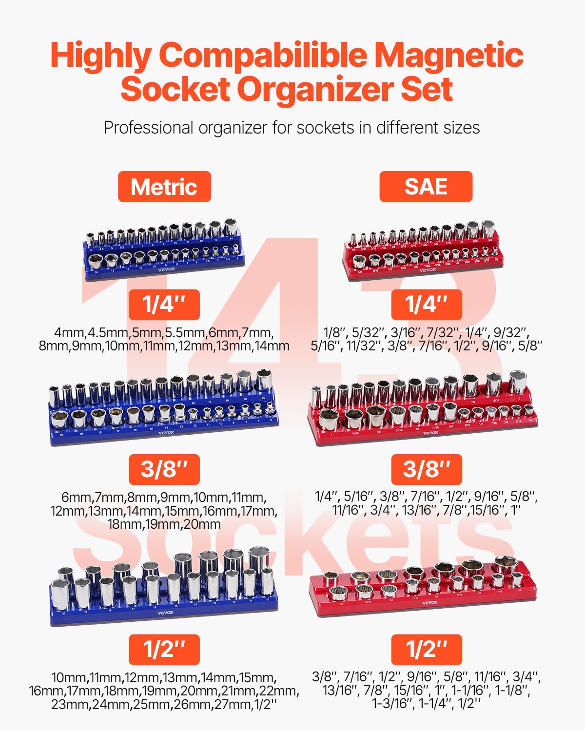 Magnetic Socket Organizer Set 6PCS Socket Washers Blue &amp; Red for Metric SAE