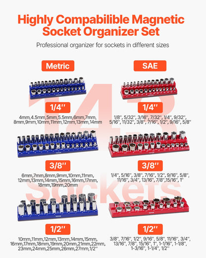 Magnetic Socket Organizer Set 6PCS Socket Washers Blue &amp; Red for Metric SAE