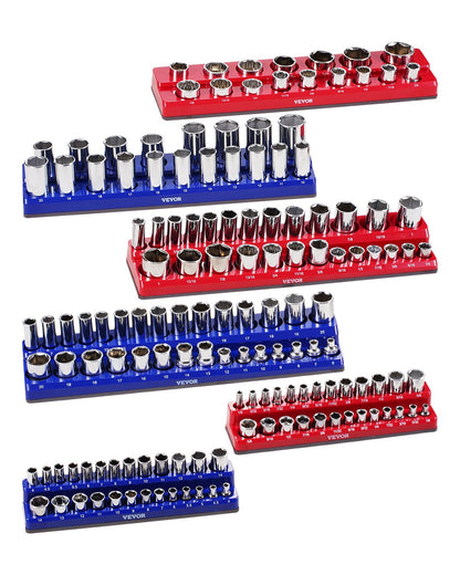 Magnetic Socket Organizer Set 6PCS Socket Washers Blue &amp; Red for Metric SAE