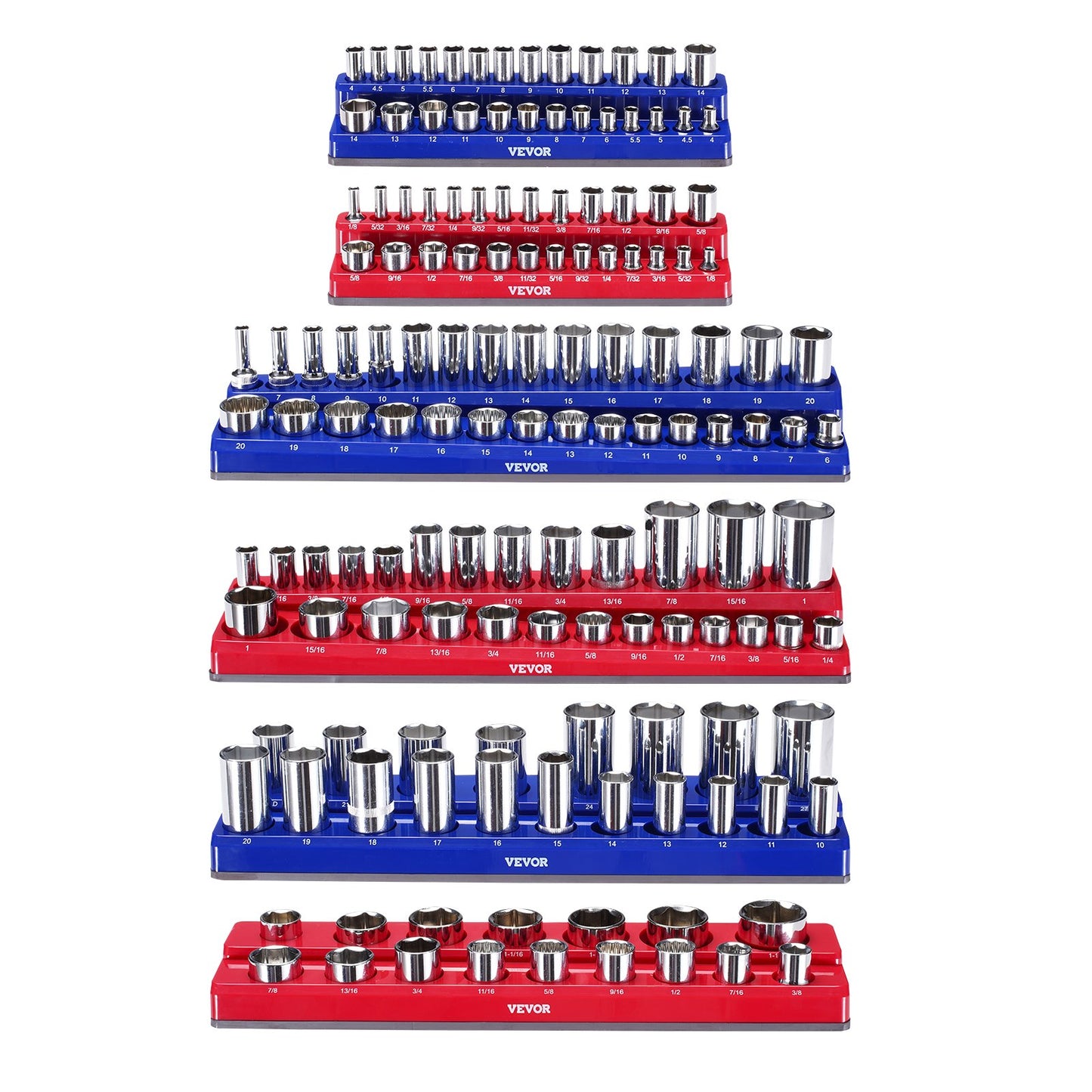 Magnetic Socket Organizer Set 6PCS Socket Washers Blue &amp; Red for Metric SAE
