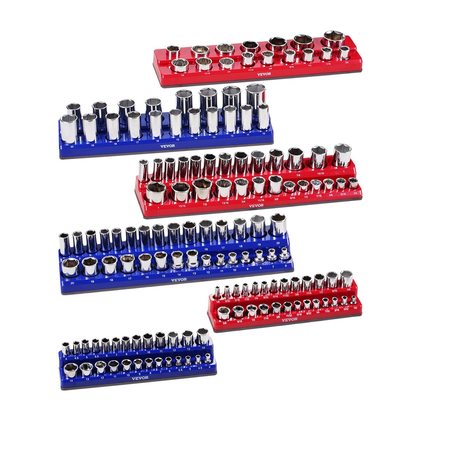 Magnetic Socket Organizer Set 6PCS Socket Washers Blue &amp; Red for Metric SAE