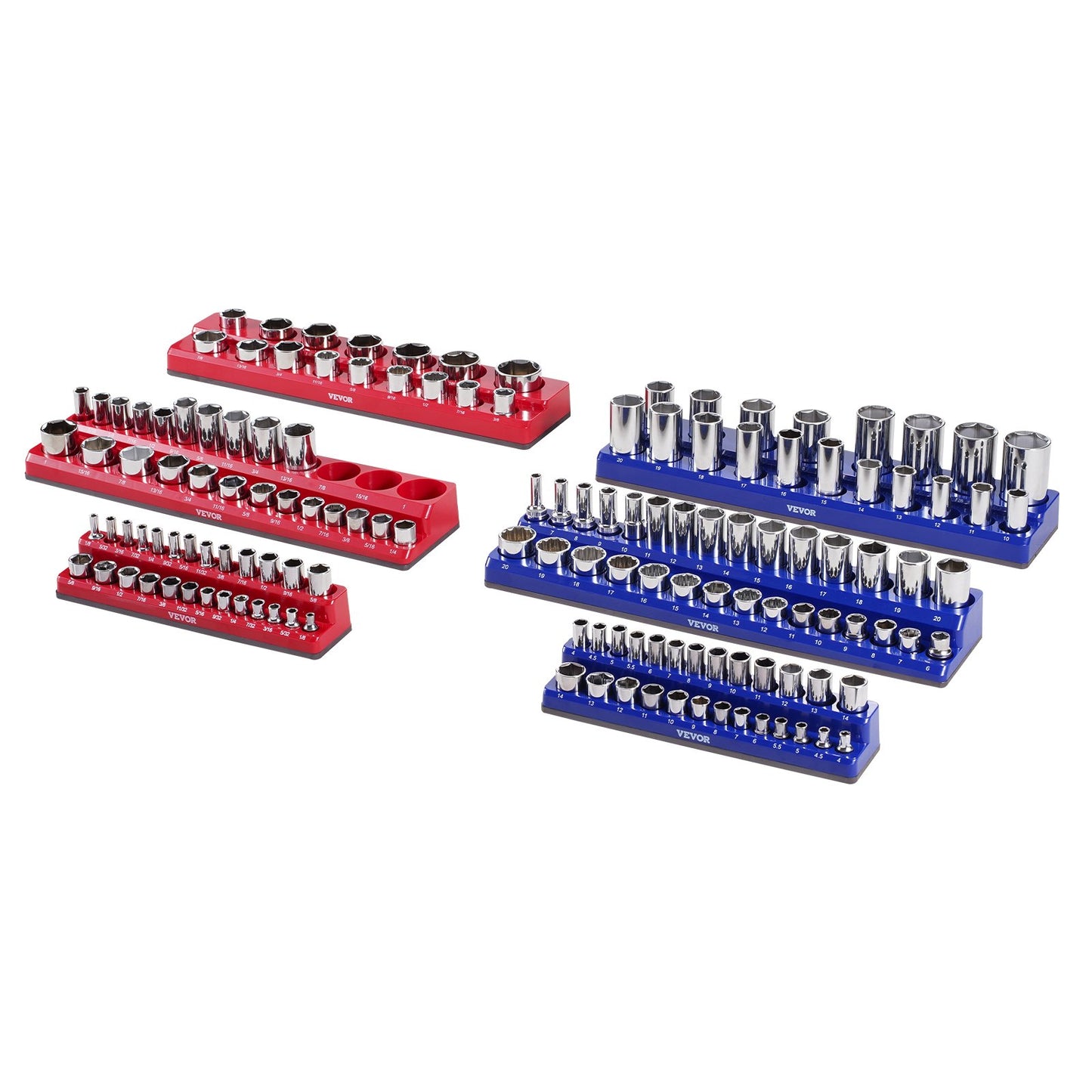 Magnetic Socket Organizer Set 6PCS Socket Washers Blue &amp; Red for Metric SAE