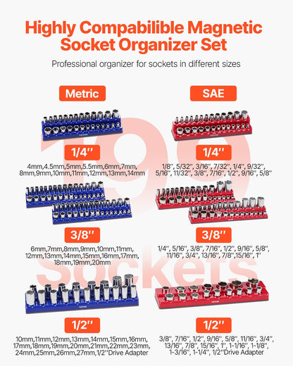 Magnetic Socket Organizer Set 8PCS Socket Washers Blue &amp; Red for Metric SAE