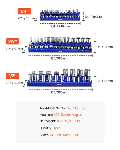 Magnetic Socket Organizer Set 8PCS Socket Washers Blue &amp; Red for Metric SAE